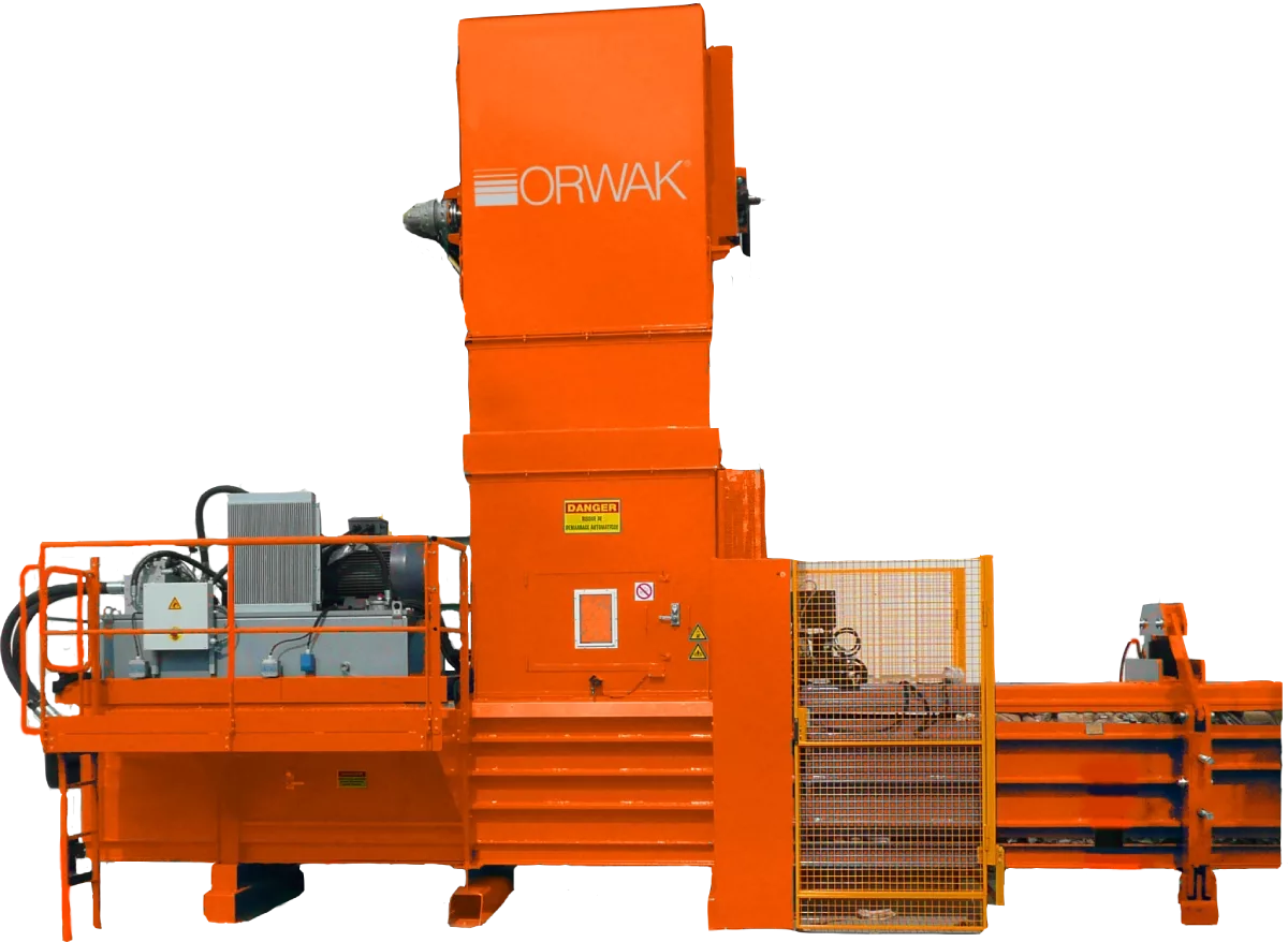 מכבש אופקי אוטומטי כבד מסדרת ORWAK 800 בגוון כתום תעשייתי